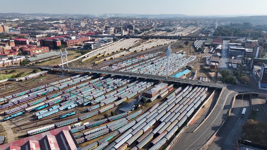 Mandela Bridge At Johannesburg In Gauteng South Africa. Downtown Cityscape. Business District Background. Johannesburg At Gauteng South Africa. High Rise Buildings. City Landmark.