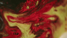 Wet glitter spill. Ink drip. Defocused red gold black color sparkling metallic particles oil bubbles texture liquid paint mix wave abstract art background. - Powered by Shutterstock - Get 15% off with code: PIKWIZARD15