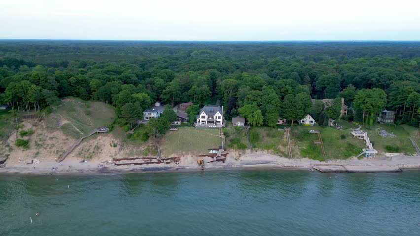 Aerial view of Lake Michigan shoreline at Holland, Michigan.