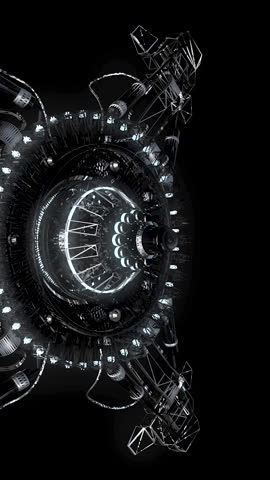 Futuristic concept of a spaceship in the dark universe. Media. Monochrome background, science fiction space exploration. Vertical video.