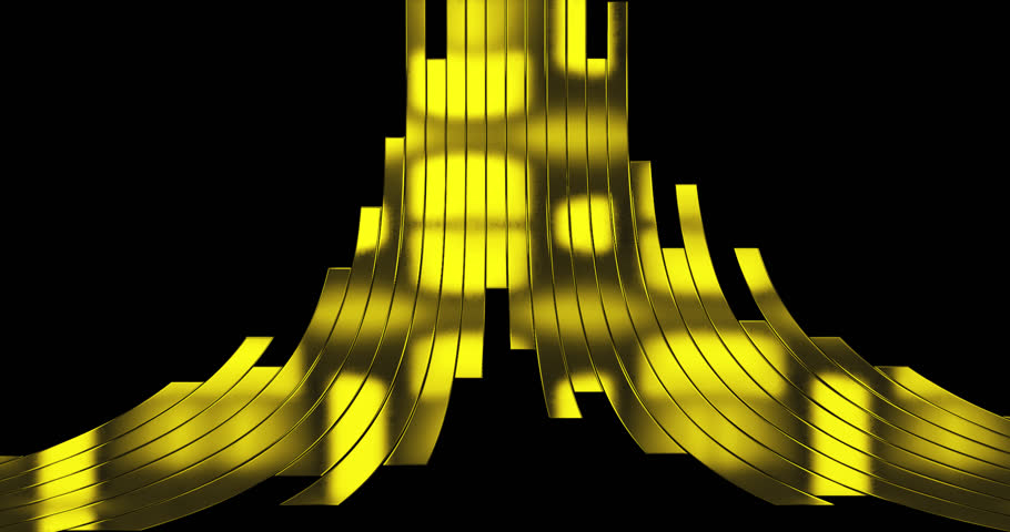 Golden bended lines video transition with alpha channel. Shiny curved stripes moving up and down