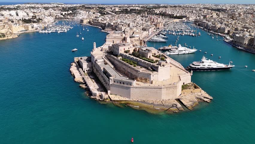 Aerial view of Fort St.Angelo in Birgu (Vittoriosa) city in Malta, Europe