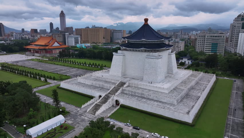 Chiang Kai-Shek Memorial In The Center Of Taipei, Aerial View, Taiwan
