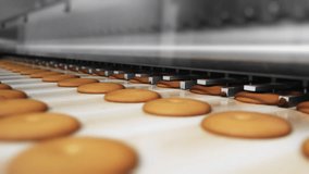 Choco pie production at a confectionery factory. Sorting cookies for adding filling. Modern confectionery factory. - Powered by Shutterstock - Get 15% off with code: PIKWIZARD15