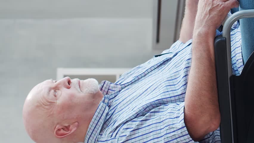 Old man. Patient in a nursing home. Assistance, rehabilitation and health care concept.