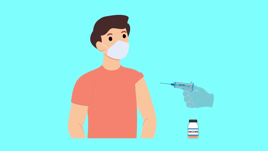 4K high quality 60 Fps Ultra HD animation of A Doctor gives a vaccine injection to a patient. A doctor uses a syringe to give the vaccine to a patient animation video. Vaccination campaign video.