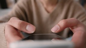 POV point of view touching screen mobile phone hands close up typing scrolling gadget addicted female girl user influencer holding sliding with fingers using smartphone internet addiction social media - Powered by Shutterstock - Get 15% off with code: PIKWIZARD15