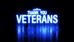 Thank You Veterans glow blue neon glitch text effect animation cinematic title on black abstract background - Powered by Shutterstock - Get 15% off with code: PIKWIZARD15