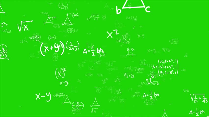 Math, science, physics, mathematics formula equation calculation black handwriting text loop animation overlay effect on green screen background