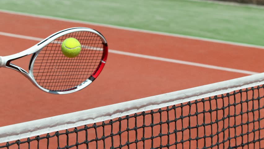 Super slow motion shot of tennis ball hitting the net . Filmed on high speed cinematic camera at 1000 fps.
