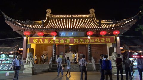 NANJING, CHINA - APRIL 30, 2012, Fast motion of Tourist visit Nanjing Confucius Temple (Fuzimiao) by night