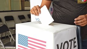 close up on the hands of a diverse group of people placing their vote ballot in the polling box, elections in united states - Powered by Shutterstock - Get 15% off with code: PIKWIZARD15
