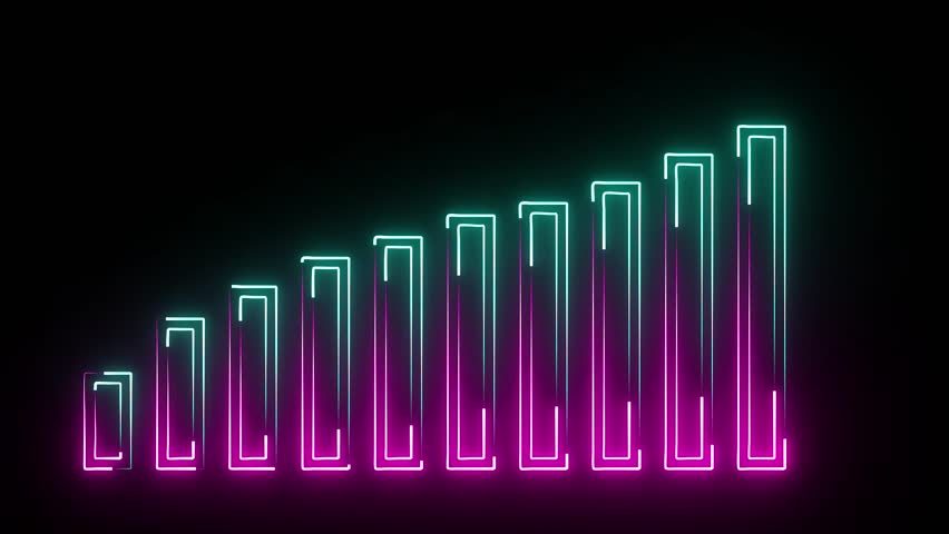 A "business graph icon" typically depicts a bar chart, line graph, or pie chart, symbolizing data analysis, performance metrics. Bright neon business graph. 