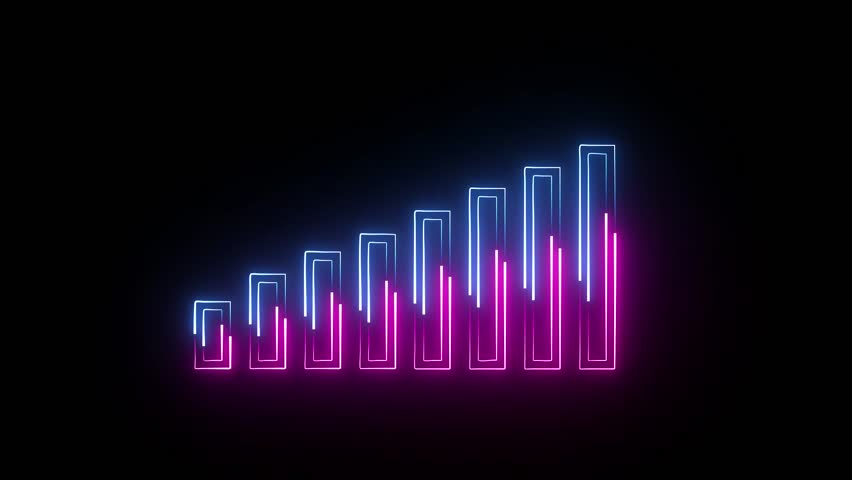A "business graph icon" typically depicts a bar chart, line graph, or pie chart, symbolizing data analysis, performance metrics. Bright neon business graph. 
