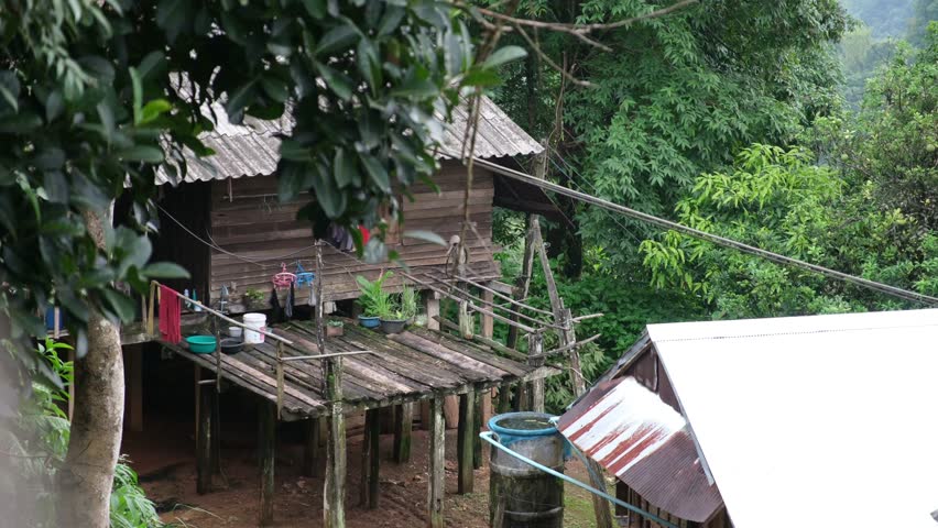 Wooden building in rural village, Asia countryside