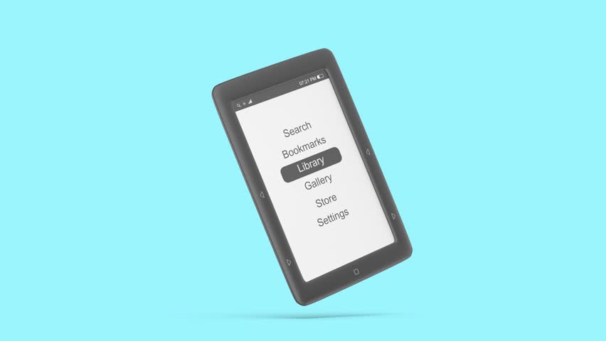 E-book reader on a blue background