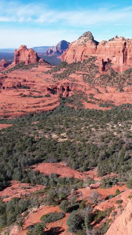 Vertical Aerial View, Red Rocks and Cliffs of Sedona, Arizona USA, Drone Shot