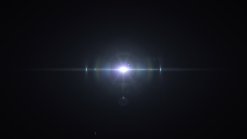 Loop abstract center glow white blue star optical lens flare shine light animation on black background 