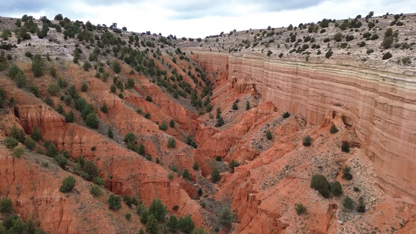 Red Canyon (Canon Rojo) in Teruel Spain (Espana) by drone. Traveling Spain Landscape.
