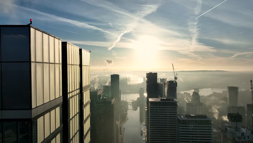 Skyscraper Overlooking Canary Wharf at Sunrise in London