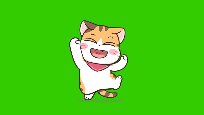 Joyful Dancing Cat Animation on Green Screen