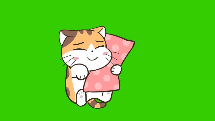 Animated Little Cat Beckoning for Bedtime - Green Screen