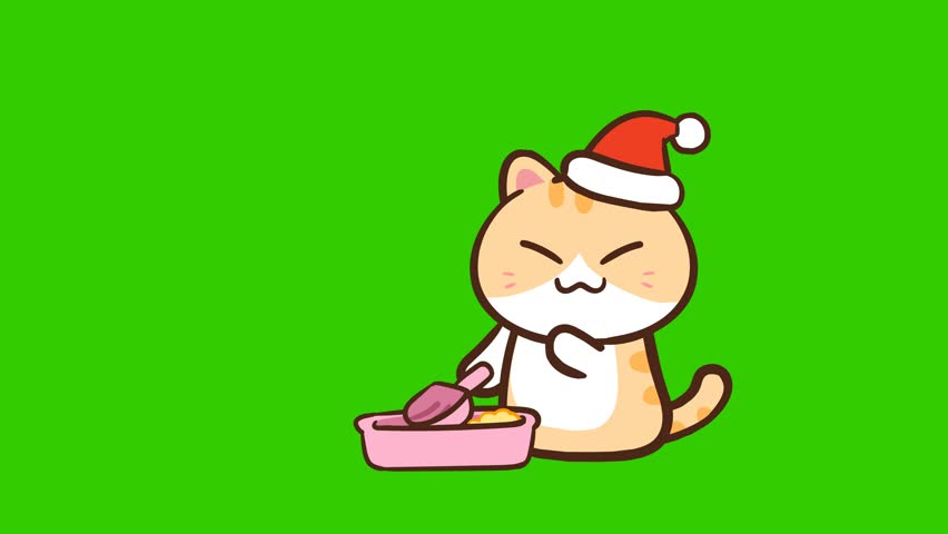 Animated Cute Cat Scooping Litter into Heart Shape - Green Screen