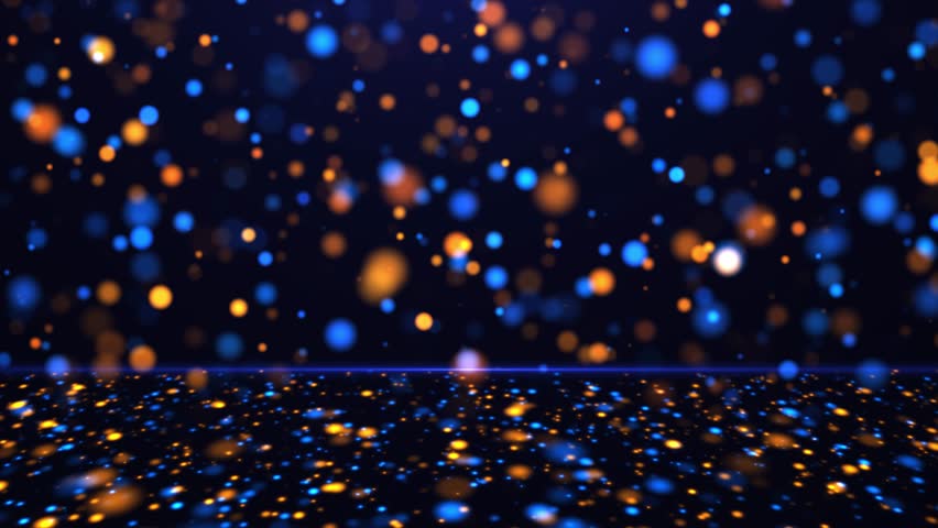 Abstract background of bright glowing sparkle particles of blue and yellow light. seamless loop
