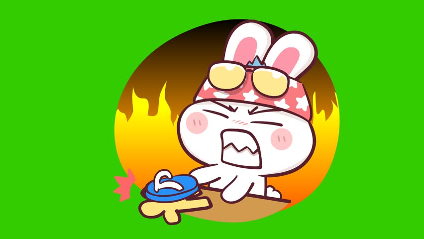 Animated Rabbit Vengefully Cursing with Shoes - Green Screen