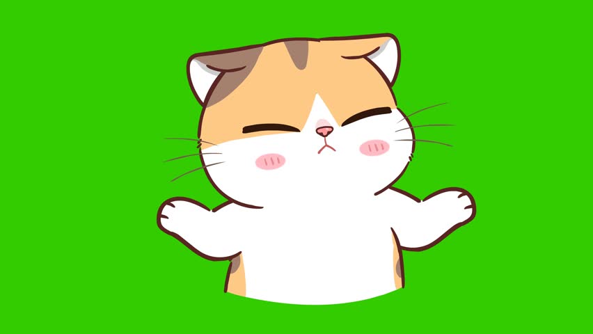 Animated Little Cat Tearing Heart Not in Love Anymore - Green Screen