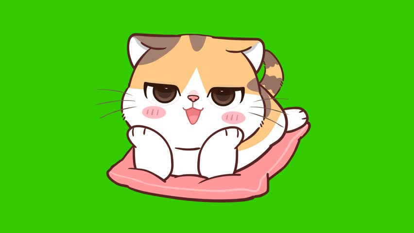 Animated Little Cat Smiling While Sleeping - Green Screen