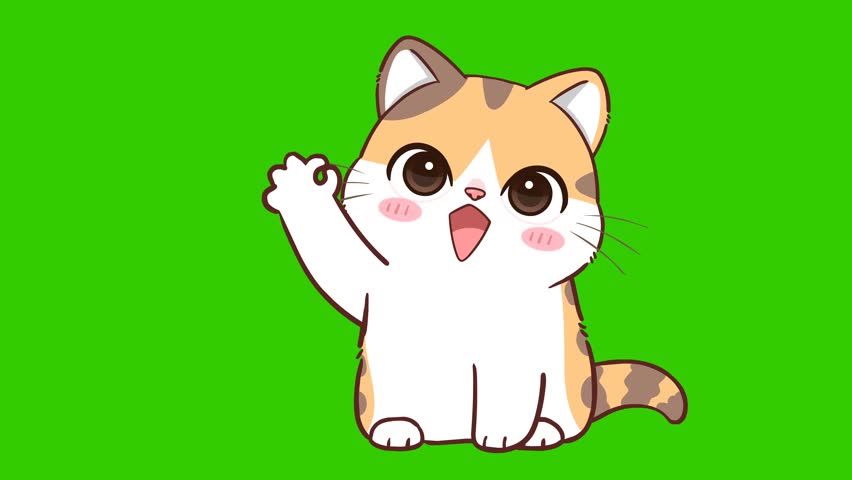 Animated Cat Raising Hands to Thank - White Background