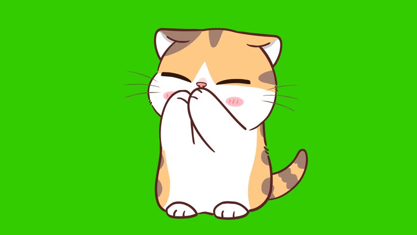 Animated Cat Raising Hands to Thank - Green Screen