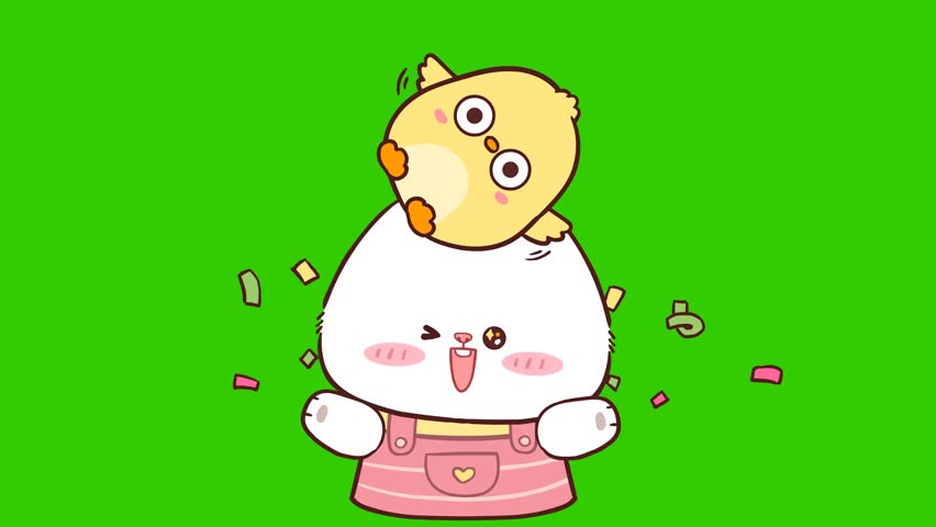 Animated Cute Polar Bear Happy Throwing Duck - Green Screen