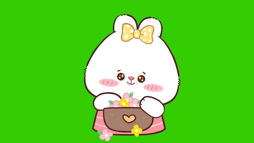 Animated Cute Polar Bear Giving You a Flower - Green Screen
