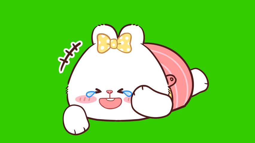 Animated Cute Polar Bear Laughing While Lying Down - Green Screen