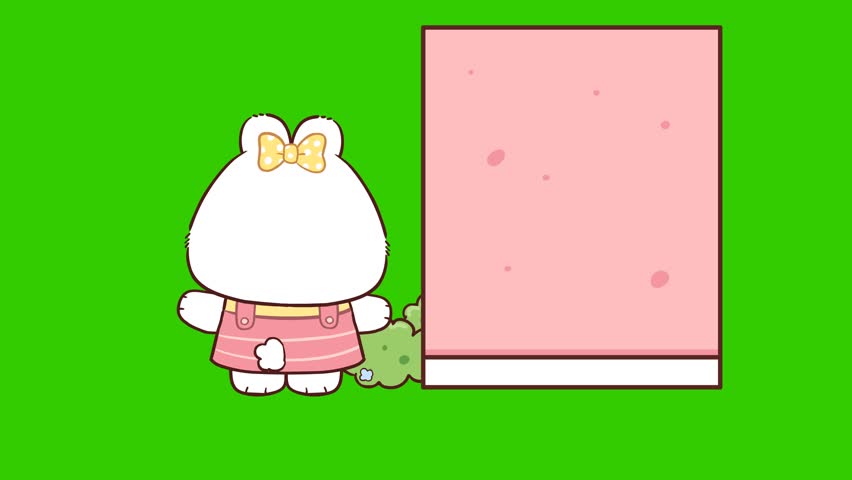 Animated Cute Polar Bear Surprised Running to Hide Behind a Wall - Green Screen