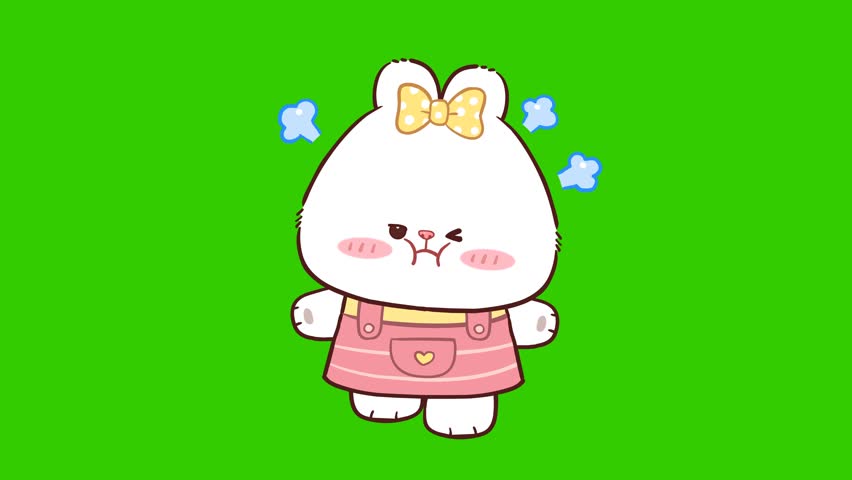  Animated Cute Polar Bear Angry with Puffed Cheeks - Green Screen