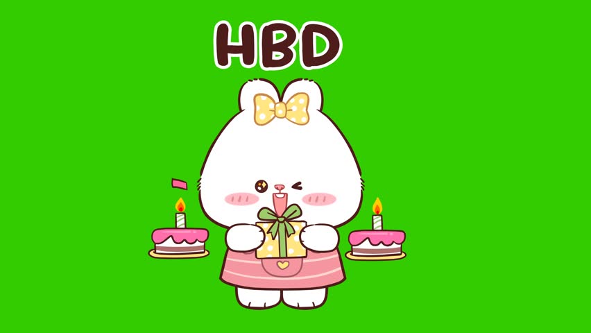  Animated Cute Polar Bear with Birthday Cake - Green Screen