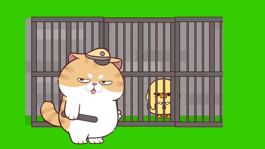 Animated Funny Cat Inviting to Jail - Green Screen