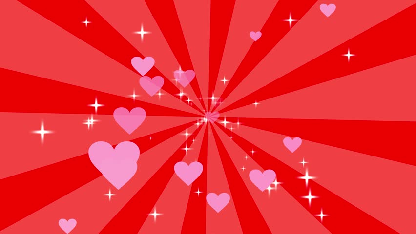 focus lines, hearts and glitter red background animation