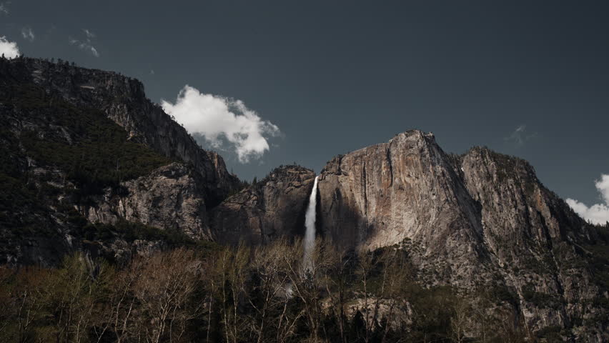Scenic view of Lower Yosemite Falls in USA, California during daytime with clouds in the sky