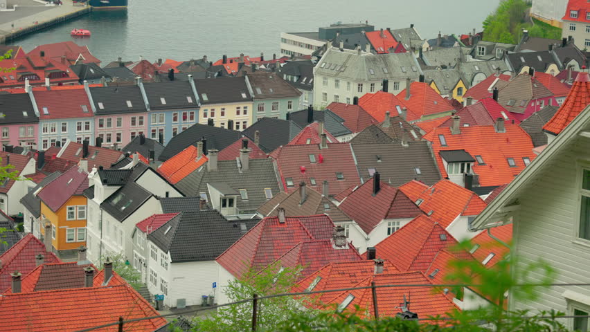 Overlooking the colorful old wooden houses in Bergen, Norway