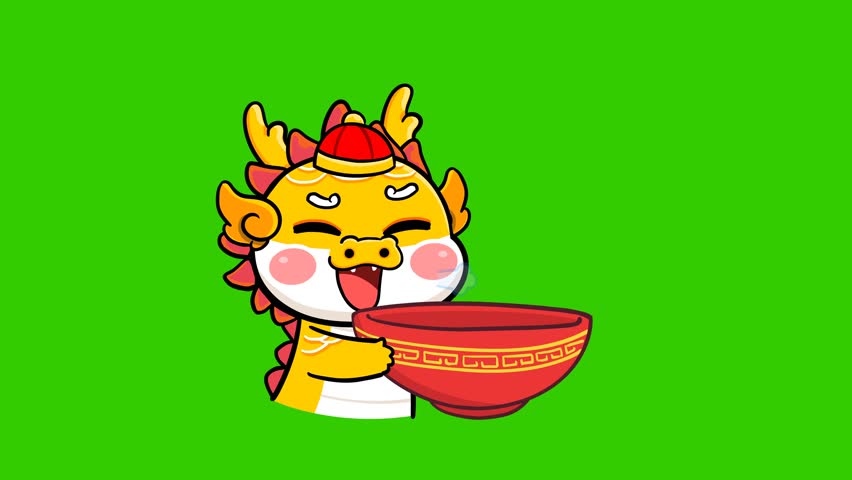  Animated Little Dragon Toasting Drink with Green Screen