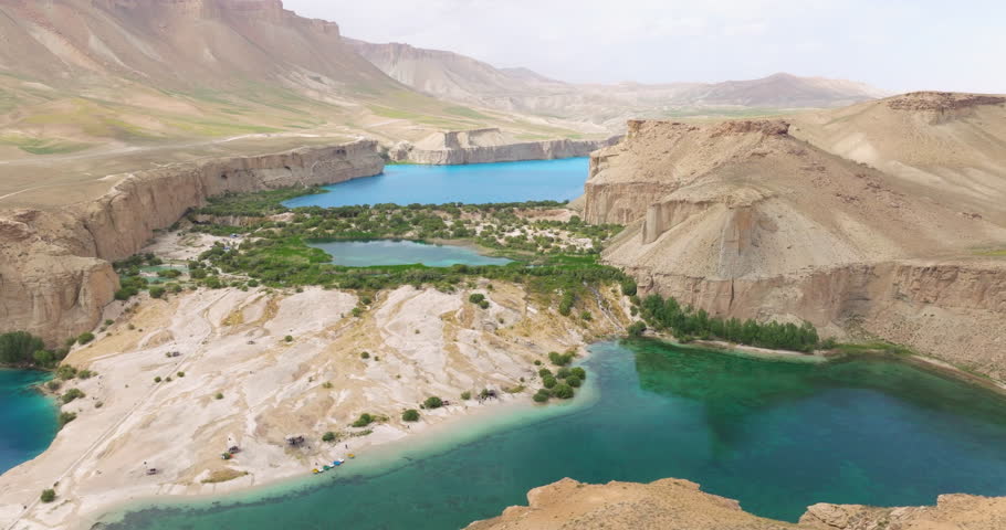 Band-e Amir Lake At Band-e Amir National Park In Bamyan Province Of Afghanistan. aerial shot