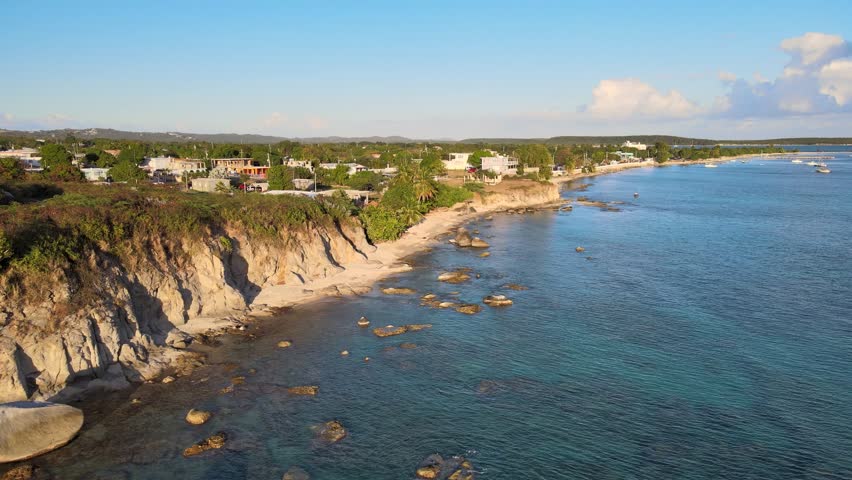 Drone shot of a beach in Vieques, Puerto Rico, USA