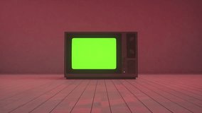 Old CRT TV in a dark and empty room with scary red light. Dolly camera movement - Powered by Shutterstock - Get 15% off with code: PIKWIZARD15