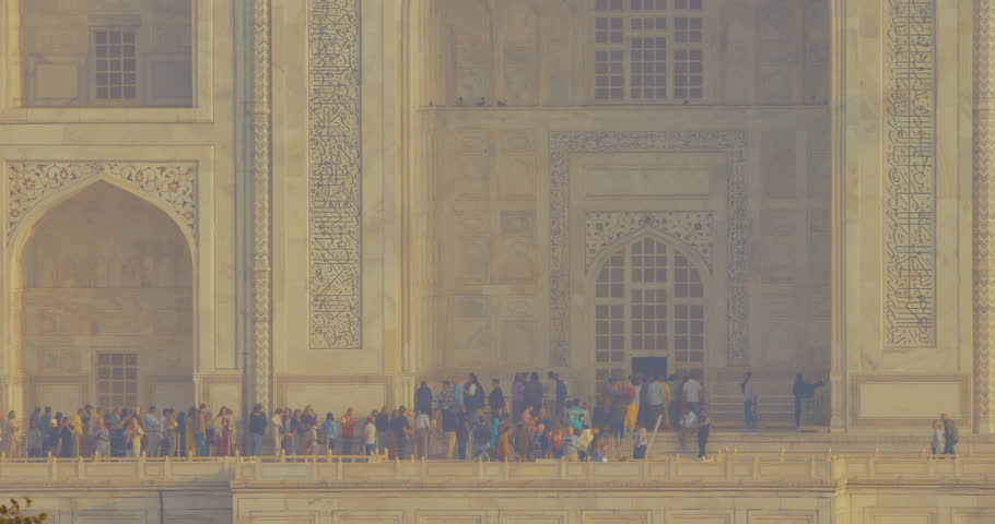 Taj Mahal In Agra, Uttar Pradesh, India. People visit Taj Mahal. Seven World Wonders. Fabulous Taj Mahal Travel Concept. Heritage. Crowds Of Tourists Visit Taj Mahal.