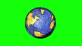 Earth crazy cartoon pulsing hand drawn globe green screen. Very dynamic greenbox background isolated blue yellow black lines seamless loop good for motion design, whiteboard, etc... - Powered by Shutterstock - Get 15% off with code: PIKWIZARD15