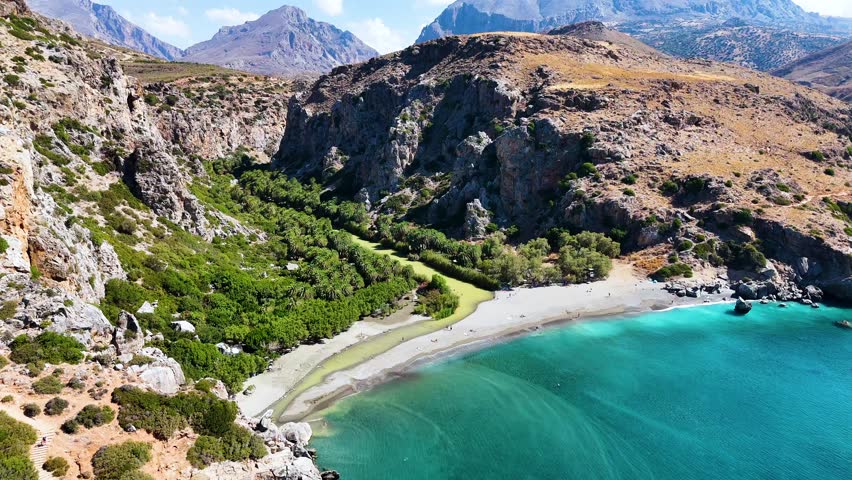 Aerial view of Preveli Beach, Crete, Greece